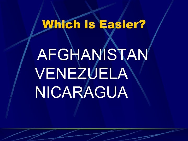 Which is Easier? AFGHANISTAN VENEZUELA NICARAGUA 