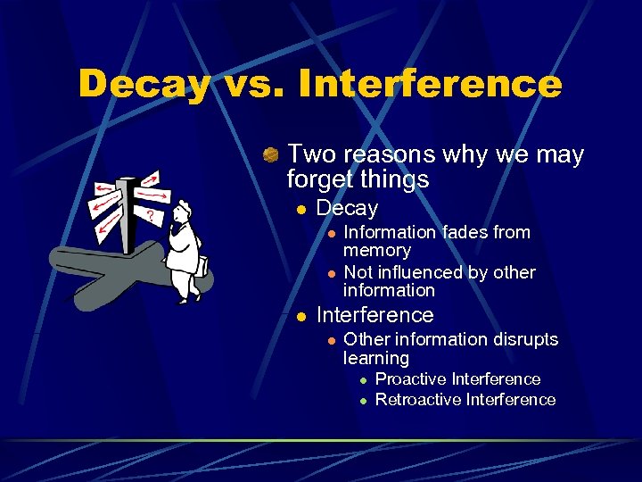 Decay vs. Interference Two reasons why we may forget things l Decay l l