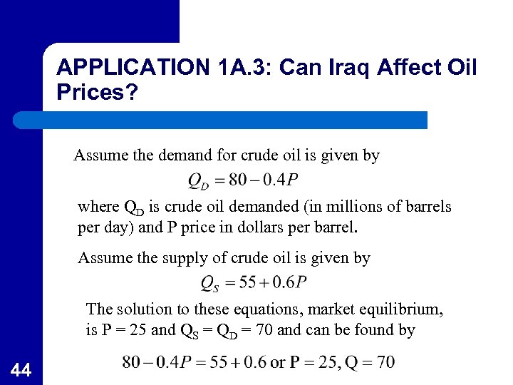 APPLICATION 1 A. 3: Can Iraq Affect Oil Prices? Assume the demand for crude