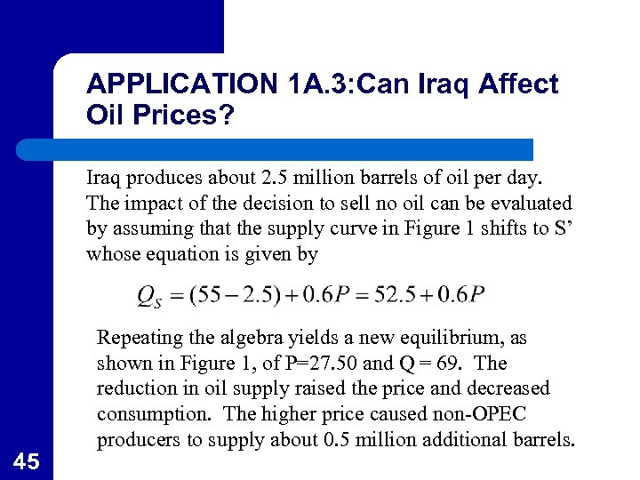 APPLICATION 1 A. 3: Can Iraq Affect Oil Prices? Iraq produces about 2. 5