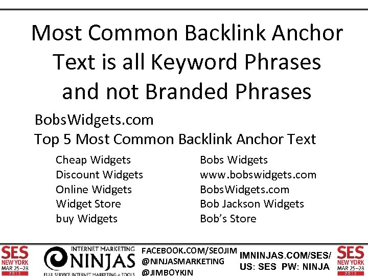 Most Common Backlink Anchor Text is all Keyword Phrases and not Branded Phrases Bobs.