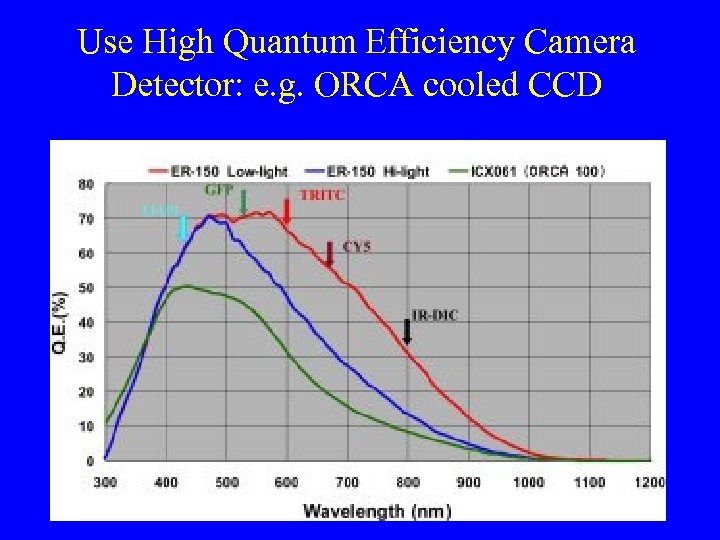 Use High Quantum Efficiency Camera Detector: e. g. ORCA cooled CCD 
