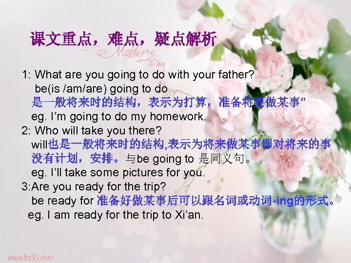 课文重点，难点，疑点解析 1: What are you going to do with your father? be(is /am/are) going