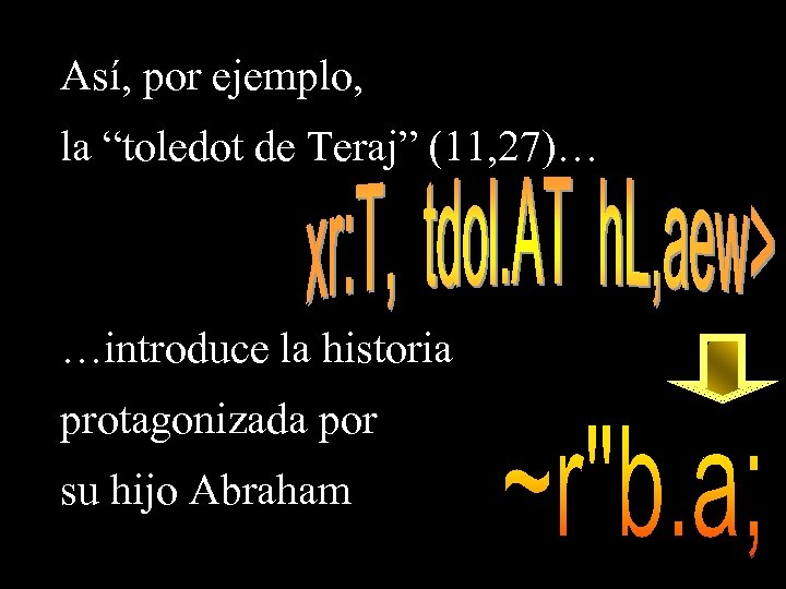 Así, por ejemplo, la “toledot de Teraj” (11, 27)… …introduce la historia protagonizada por
