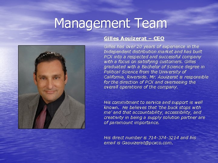 Management Team Gilles Aouizerat – CEO Gilles has over 20 years of experience in