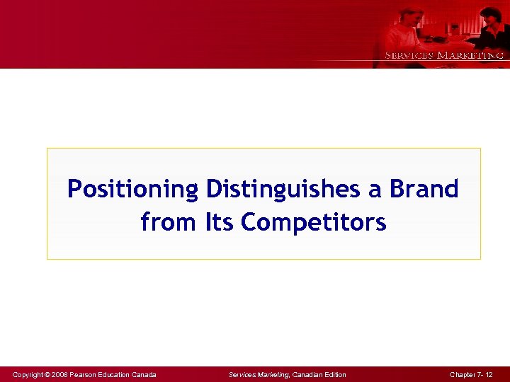 Positioning Distinguishes a Brand from Its Competitors Copyright © 2008 Pearson Education Canada Services