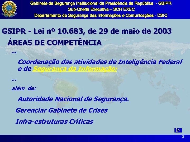 Gabinete de Segurança Institucional da Presidência da República - GSIPR Sub-Chefia Executiva – SCH