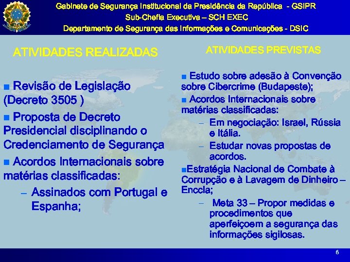 Gabinete de Segurança Institucional da Presidência da República - GSIPR Sub-Chefia Executiva – SCH