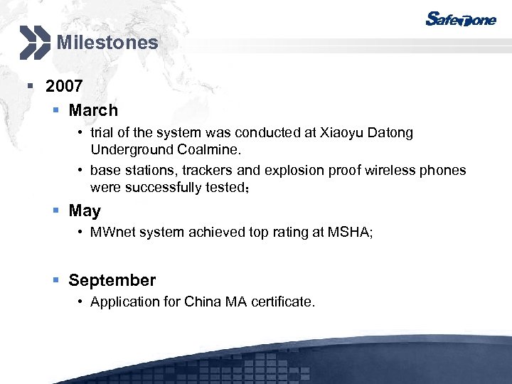 Milestones § 2007 § March • trial of the system was conducted at Xiaoyu
