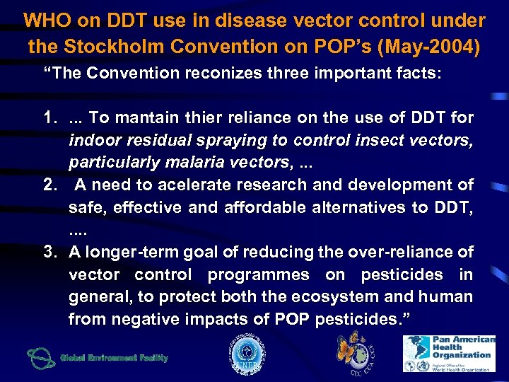 WHO on DDT use in disease vector control under the Stockholm Convention on POP’s
