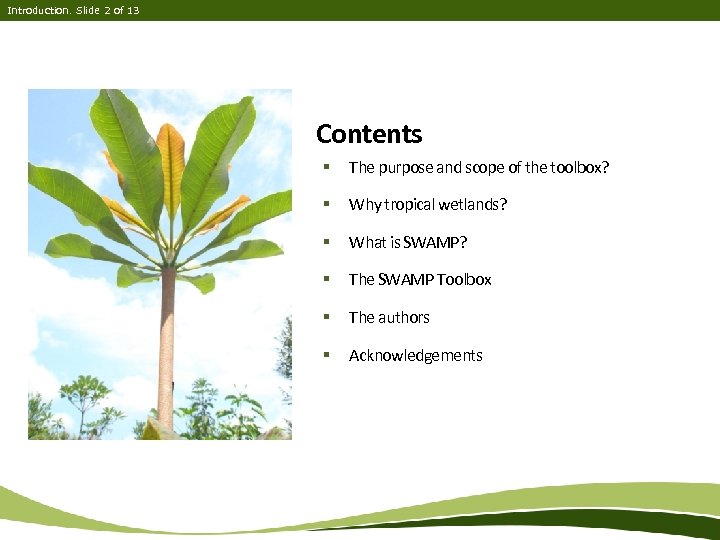 Introduction. Slide 2 of 13 Contents § The purpose and scope of the toolbox?