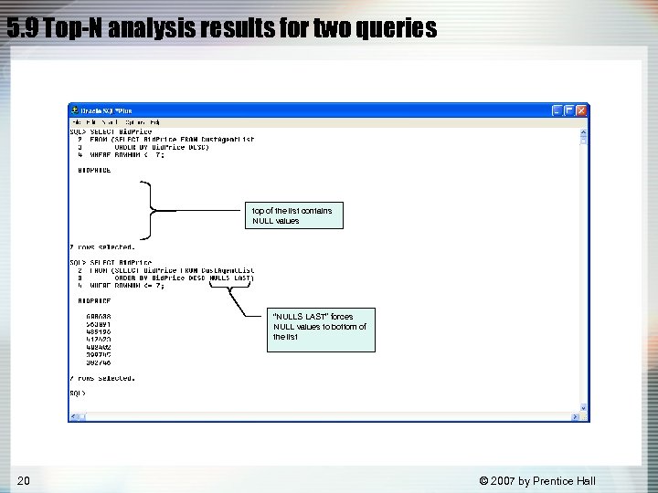 5. 9 Top-N analysis results for two queries top of the list contains NULL