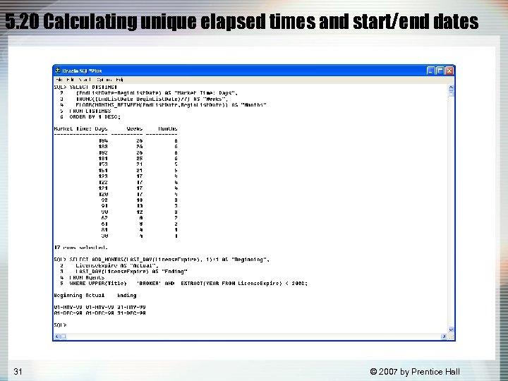 5. 20 Calculating unique elapsed times and start/end dates 31 © 2007 by Prentice