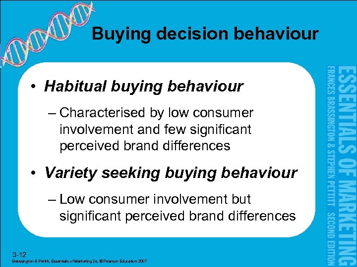 Buying decision behaviour • Habitual buying behaviour – Characterised by low consumer involvement and