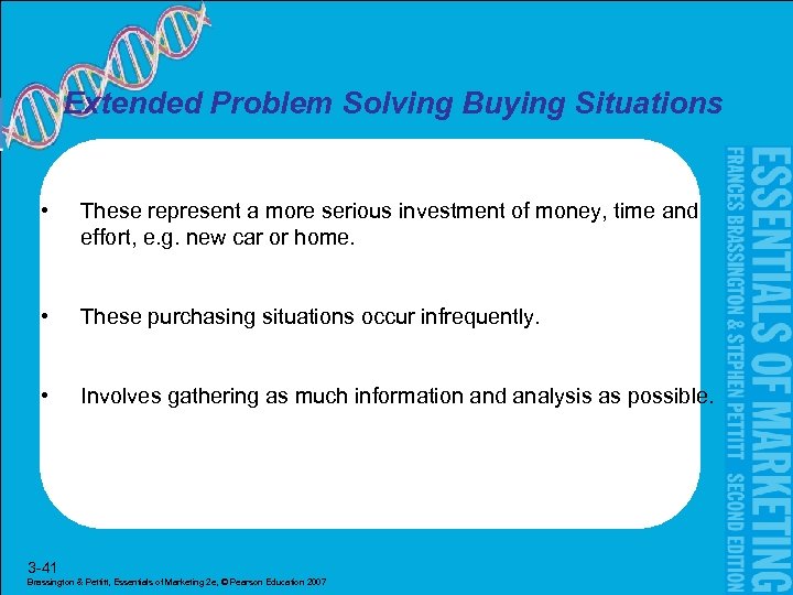 Extended Problem Solving Buying Situations • These represent a more serious investment of money,