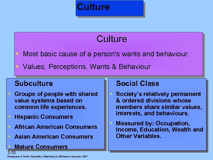 Culture • Most basic cause of a person's wants and behaviour. • Values, Perceptions,