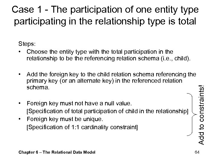 Case 1 - The participation of one entity type participating in the relationship type