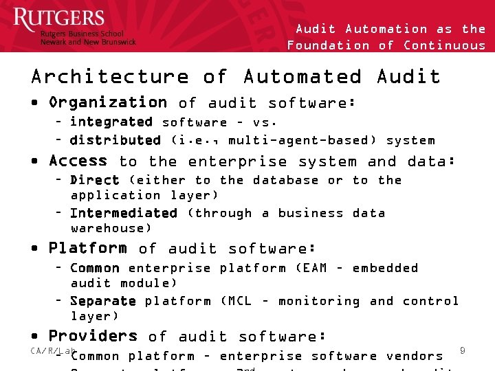 Audit Automation as the Foundation of Continuous Auditing Architecture of Automated Audit • Organization