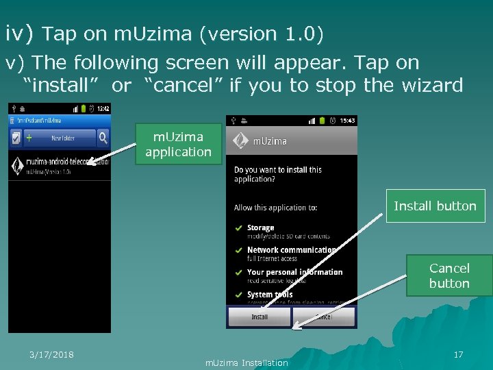 iv) Tap on m. Uzima (version 1. 0) v) The following screen will appear.