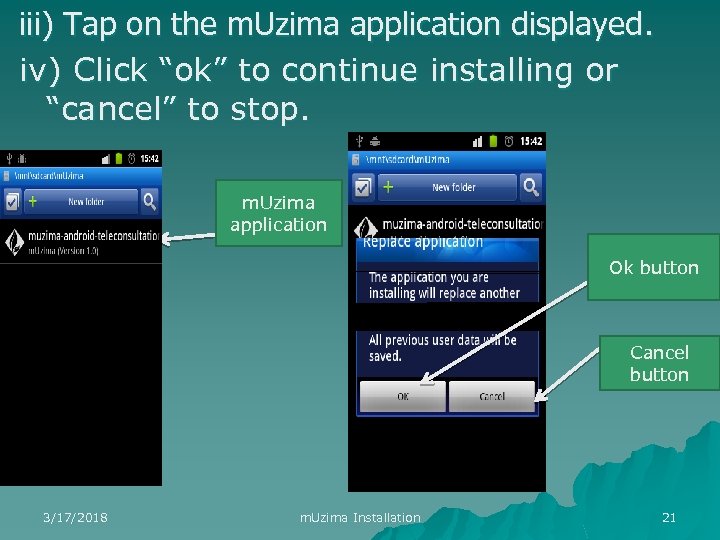 iii) Tap on the m. Uzima application displayed. iv) Click “ok” to continue installing