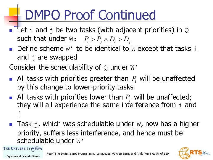 DMPO Proof Continued Let i and j be two tasks (with adjacent priorities) in