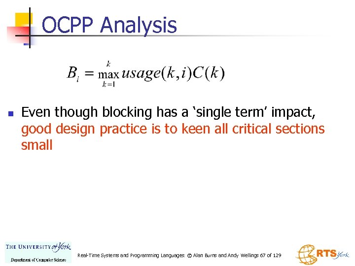 OCPP Analysis n Even though blocking has a ‘single term’ impact, good design practice