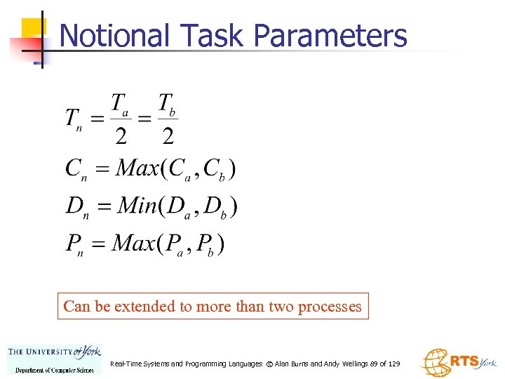 Notional Task Parameters Can be extended to more than two processes Real-Time Systems and