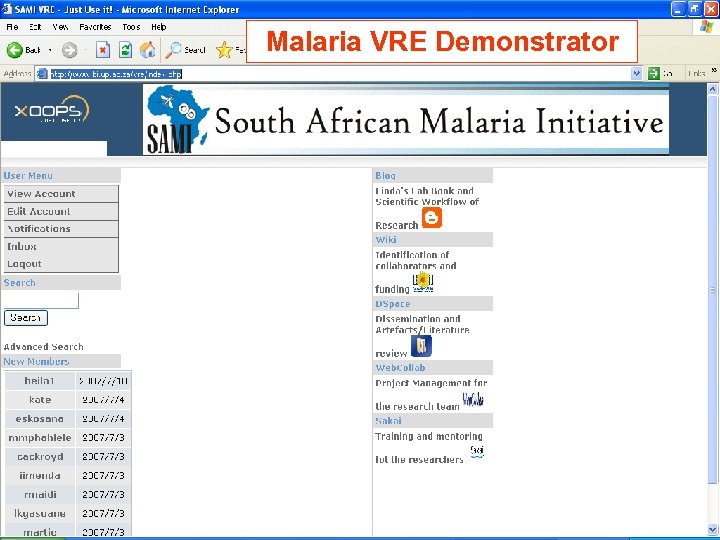 Malaria VRE Demonstrator 