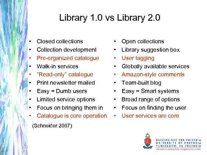 Library 1. 0 vs Library 2. 0 • • • Closed collections Collection development