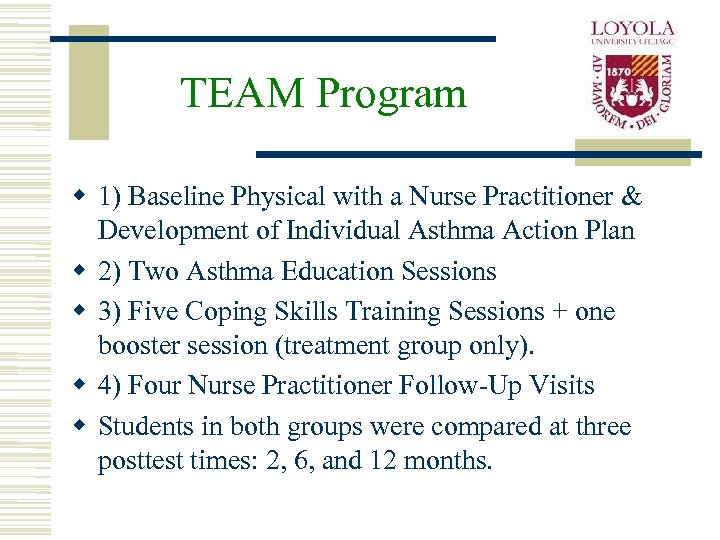 TEAM Program w 1) Baseline Physical with a Nurse Practitioner & Development of Individual