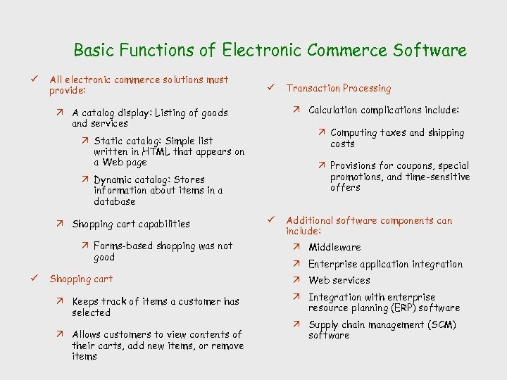 Basic Functions of Electronic Commerce Software ü All electronic commerce solutions must provide: ü