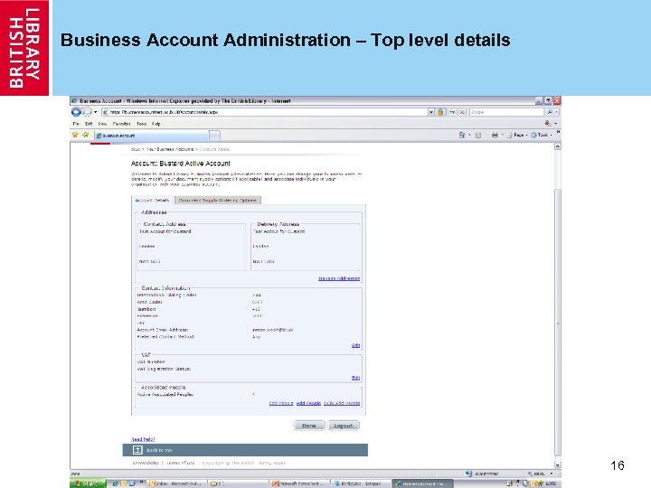 Business Account Administration – Top level details 16 