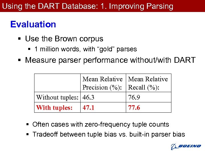 Using the DART Database: 1. Improving Parsing Evaluation § Use the Brown corpus §