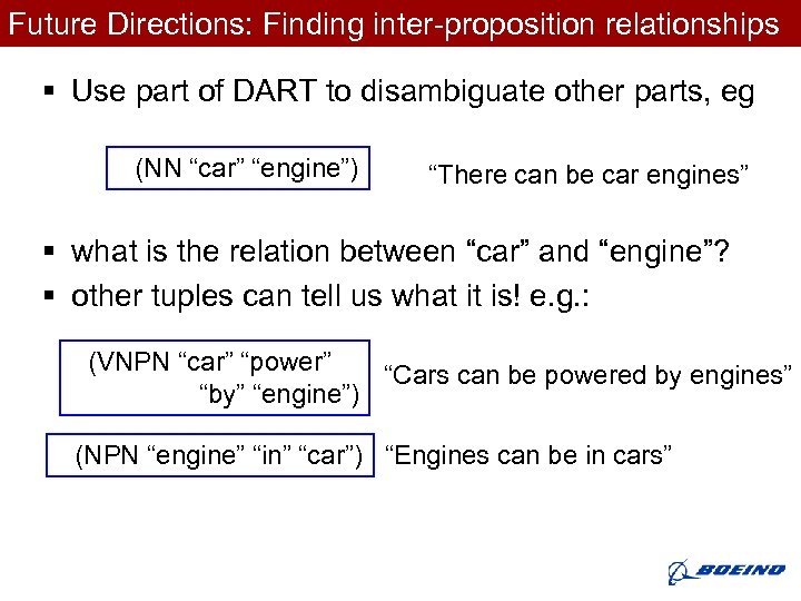 Future Directions: Finding inter-proposition relationships § Use part of DART to disambiguate other parts,