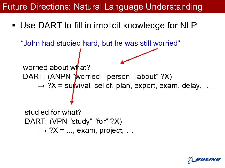 Future Directions: Natural Language Understanding § Use DART to fill in implicit knowledge for