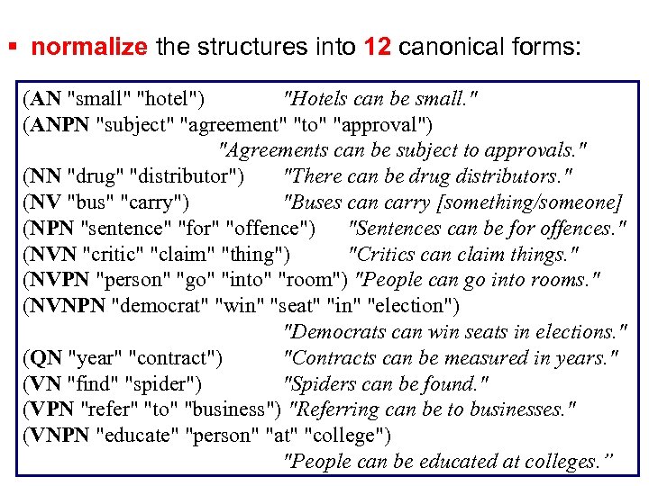 § normalize the structures into 12 canonical forms: (AN 