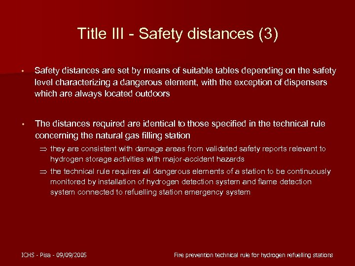 Title III - Safety distances (3) • Safety distances are set by means of