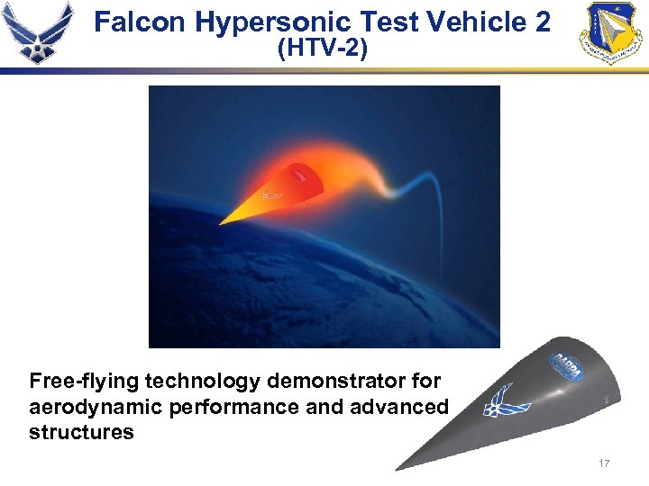 Falcon Hypersonic Test Vehicle 2 (HTV-2) Free-flying technology demonstrator for aerodynamic performance and advanced