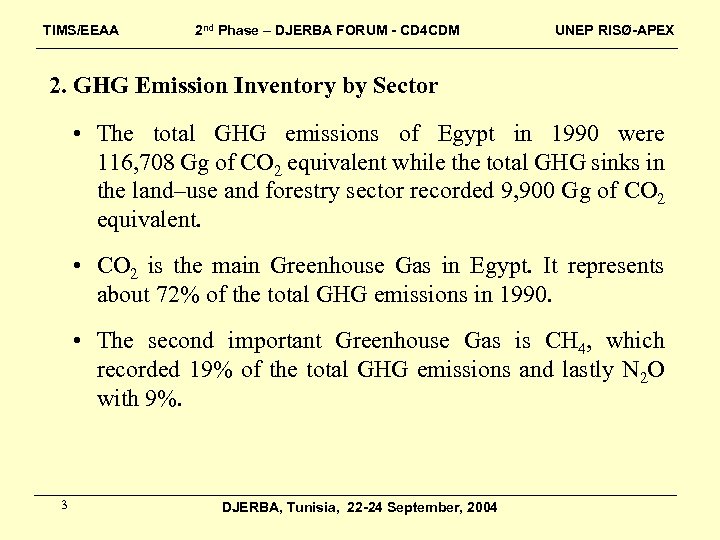 TIMS/EEAA 2 nd Phase – DJERBA FORUM - CD 4 CDM UNEP RISØ-APEX 2.