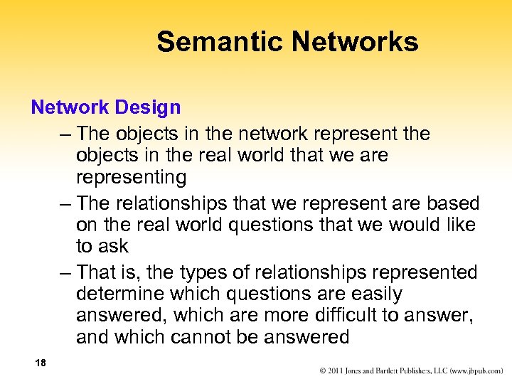 Semantic Networks Network Design – The objects in the network represent the objects in