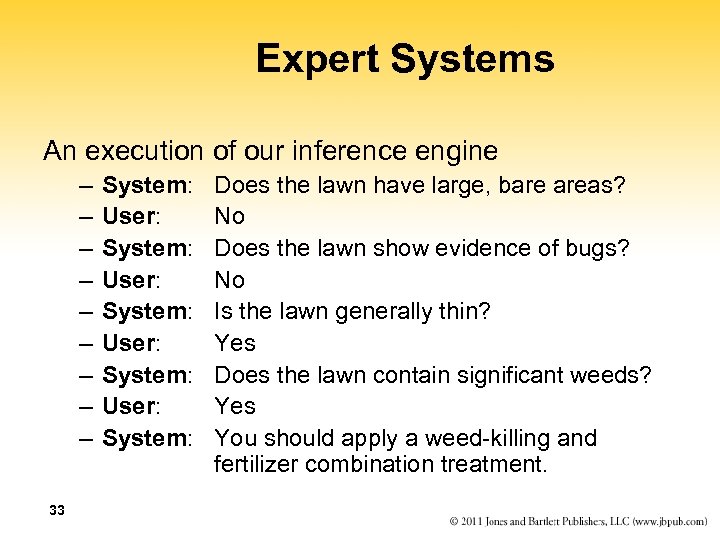 Expert Systems An execution of our inference engine – – – – – 33