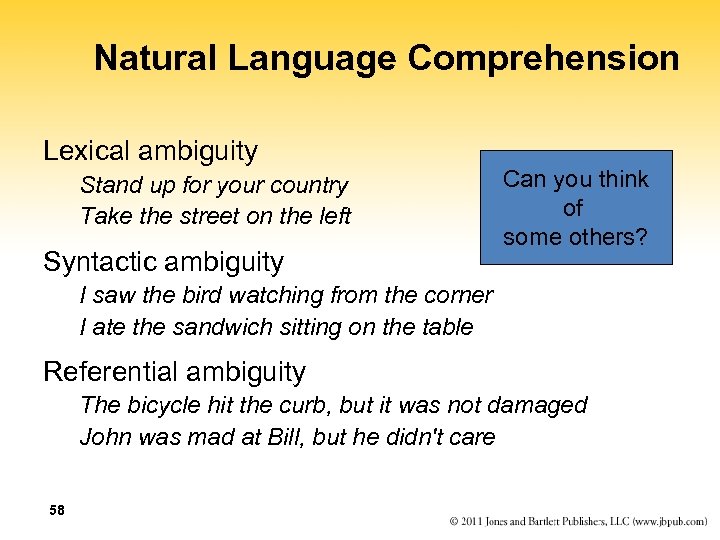 Natural Language Comprehension Lexical ambiguity Stand up for your country Take the street on