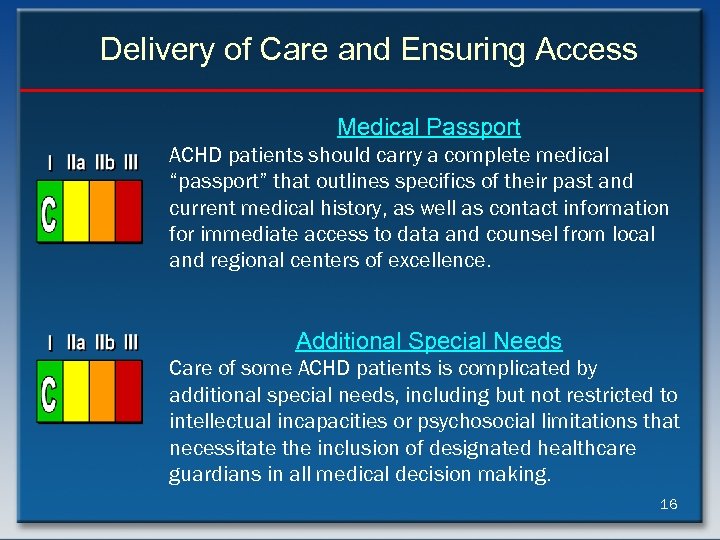Delivery of Care and Ensuring Access Medical Passport ACHD patients should carry a complete