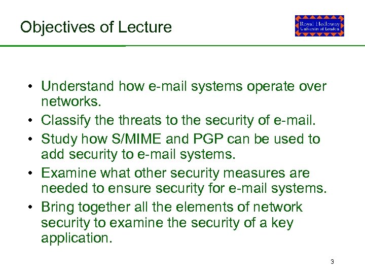 Objectives of Lecture CINS/F 1 -01 • Understand how e-mail systems operate over •