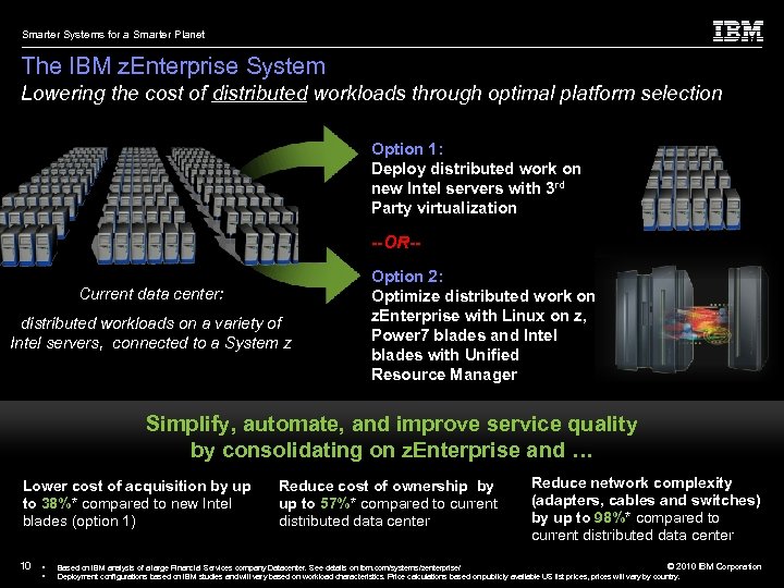 Smarter Systems for a Smarter Planet The IBM z. Enterprise System Lowering the cost