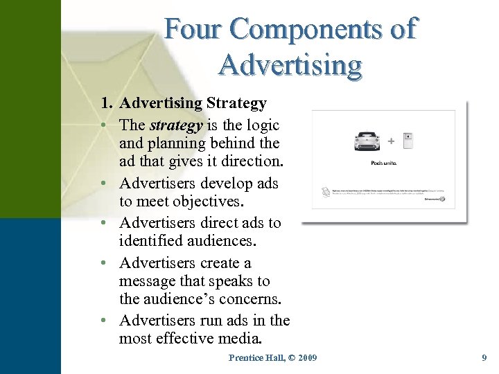 Four Components of Advertising 1. Advertising Strategy • The strategy is the logic and