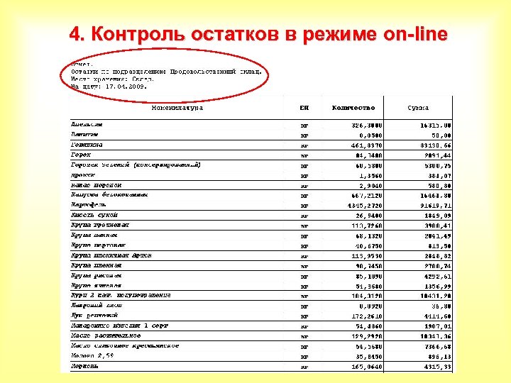 4. Контроль остатков в режиме on-line 