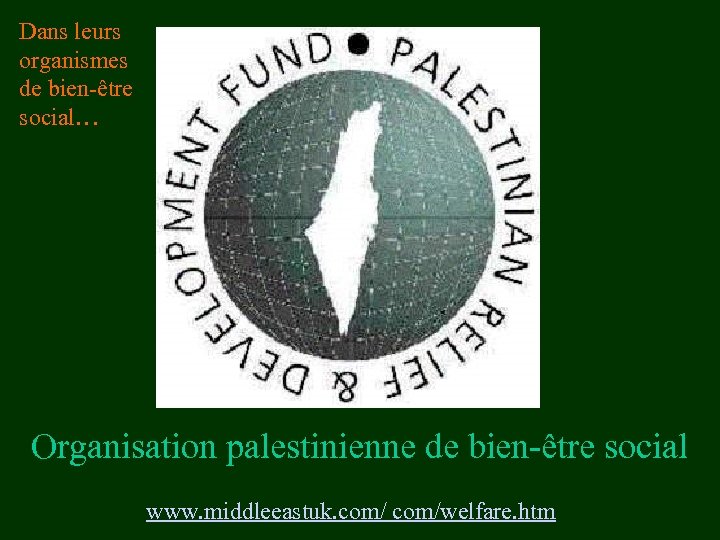 Dans leurs organismes de bien-être social… Organisation palestinienne de bien-être social www. middleeastuk. com/welfare.