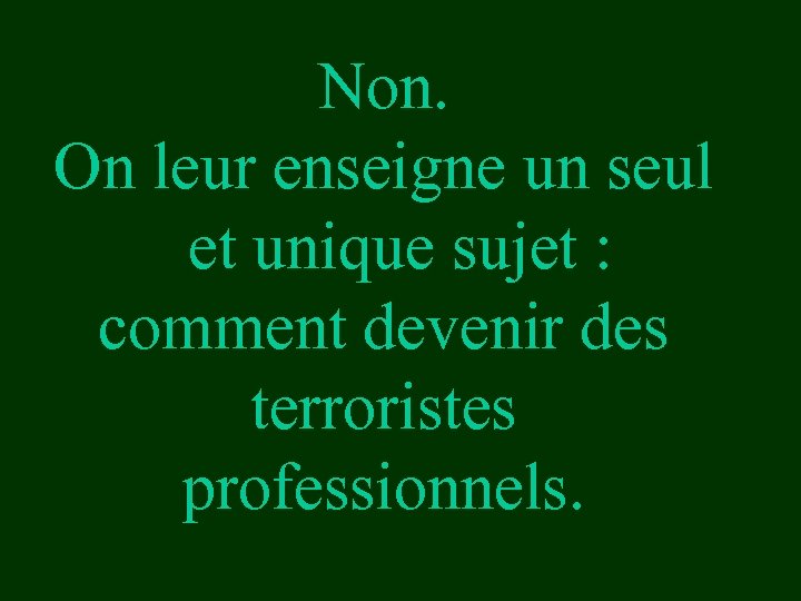 Non. On leur enseigne un seul et unique sujet : comment devenir des terroristes