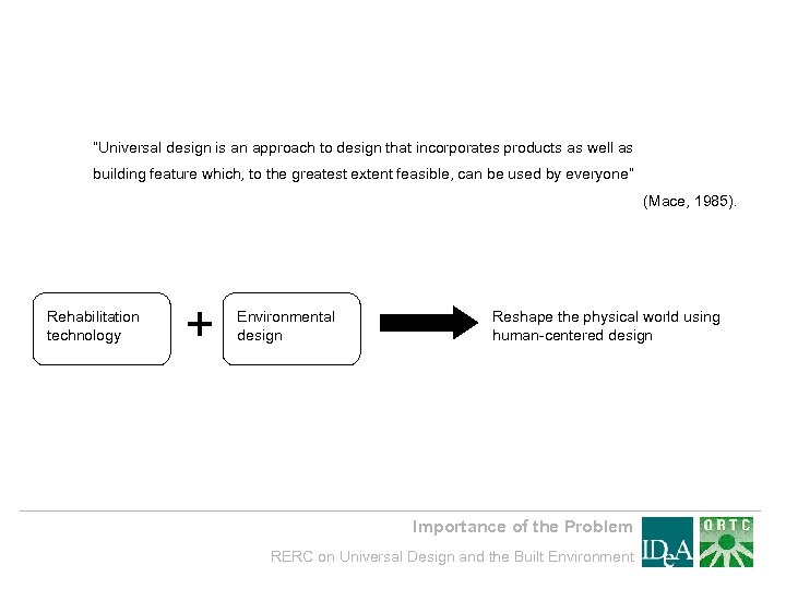 “Universal design is an approach to design that incorporates products as well as building